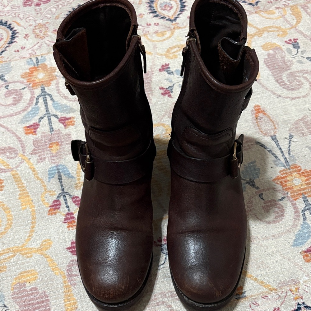 Tory Burch Dark Brown Leather Moto Boots